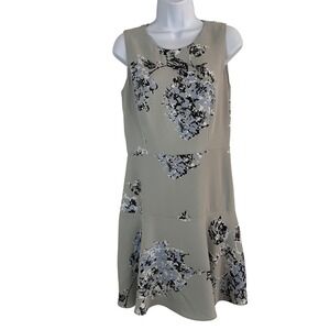 Armani Exchange Floral Drop Waist Flare Dress Women's 6 Gray Sleeveless Cocktail